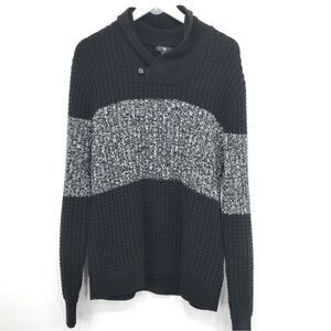 Gap Black Marled Colorblock Chunky Knit Pullover Collared Sweater